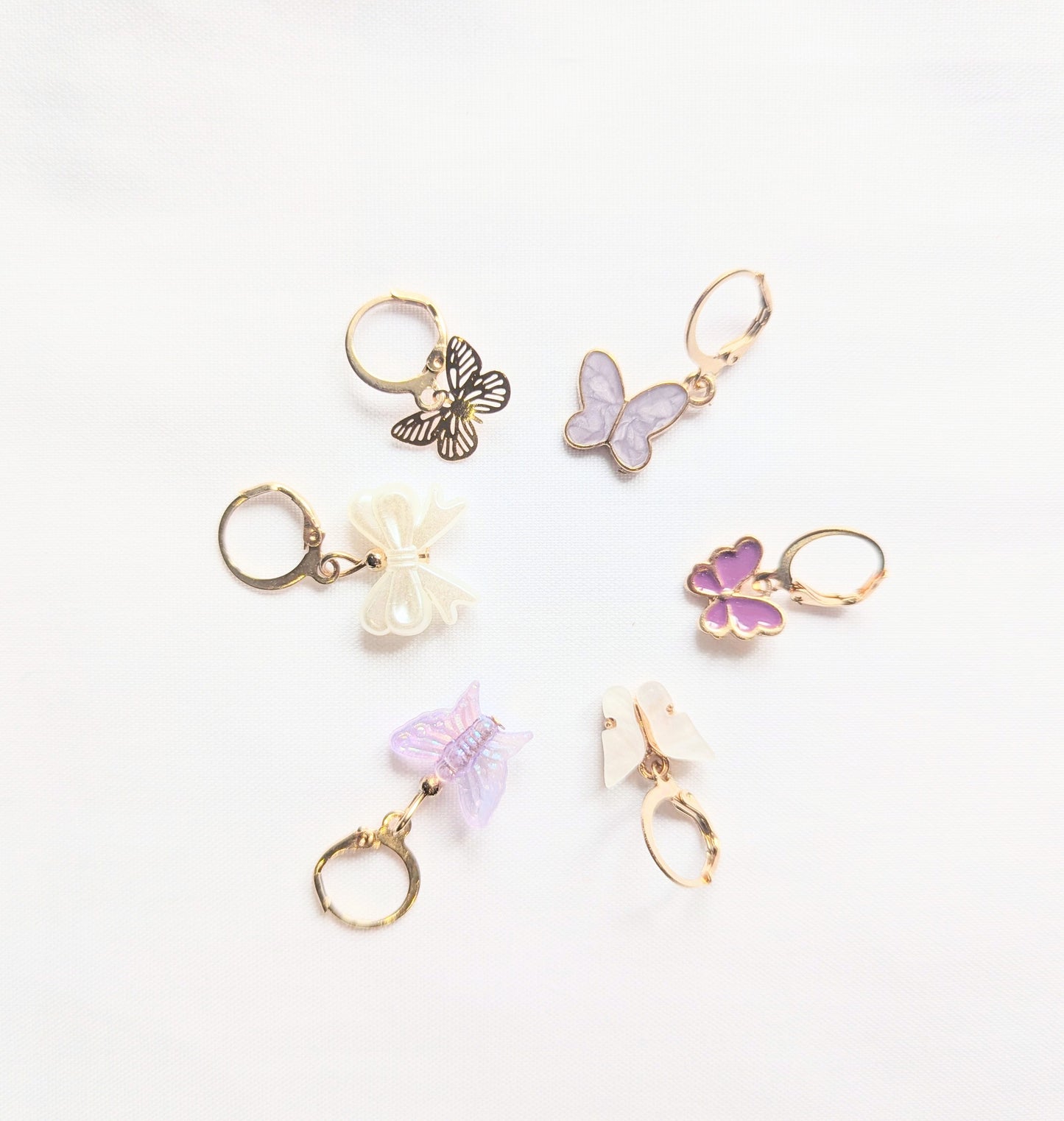 White Bow and Butterflies Stitch Markers